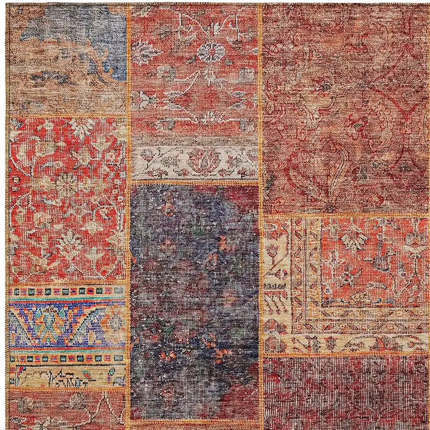 Red Orange And Blue Patchwork Washable Indoor Outdoor Area Rug Photo 6
