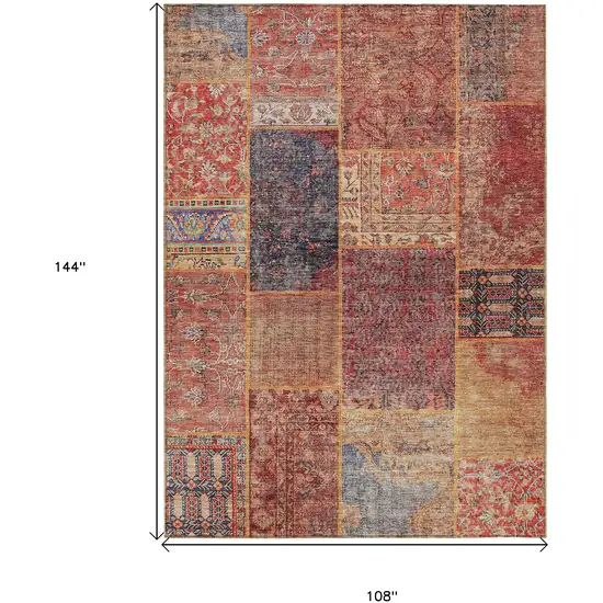 Red Orange And Blue Patchwork Washable Indoor Outdoor Area Rug Photo 3