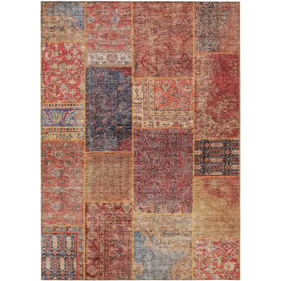 Red Orange And Blue Patchwork Washable Indoor Outdoor Area Rug Photo 2
