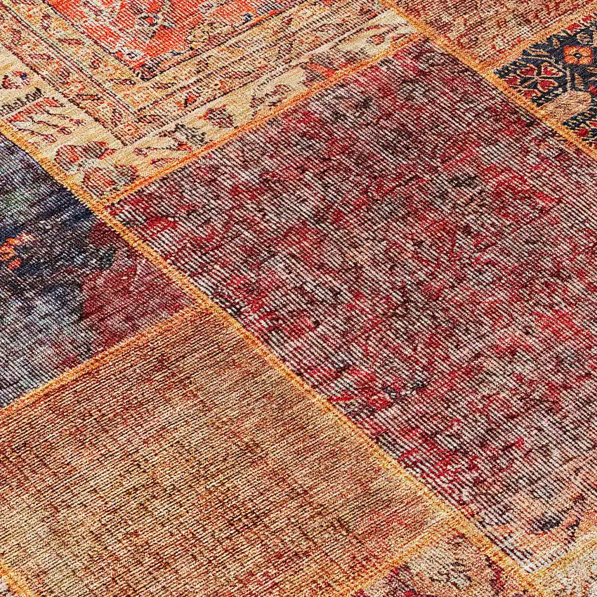 Red Orange And Blue Patchwork Washable Indoor Outdoor Area Rug Photo 6