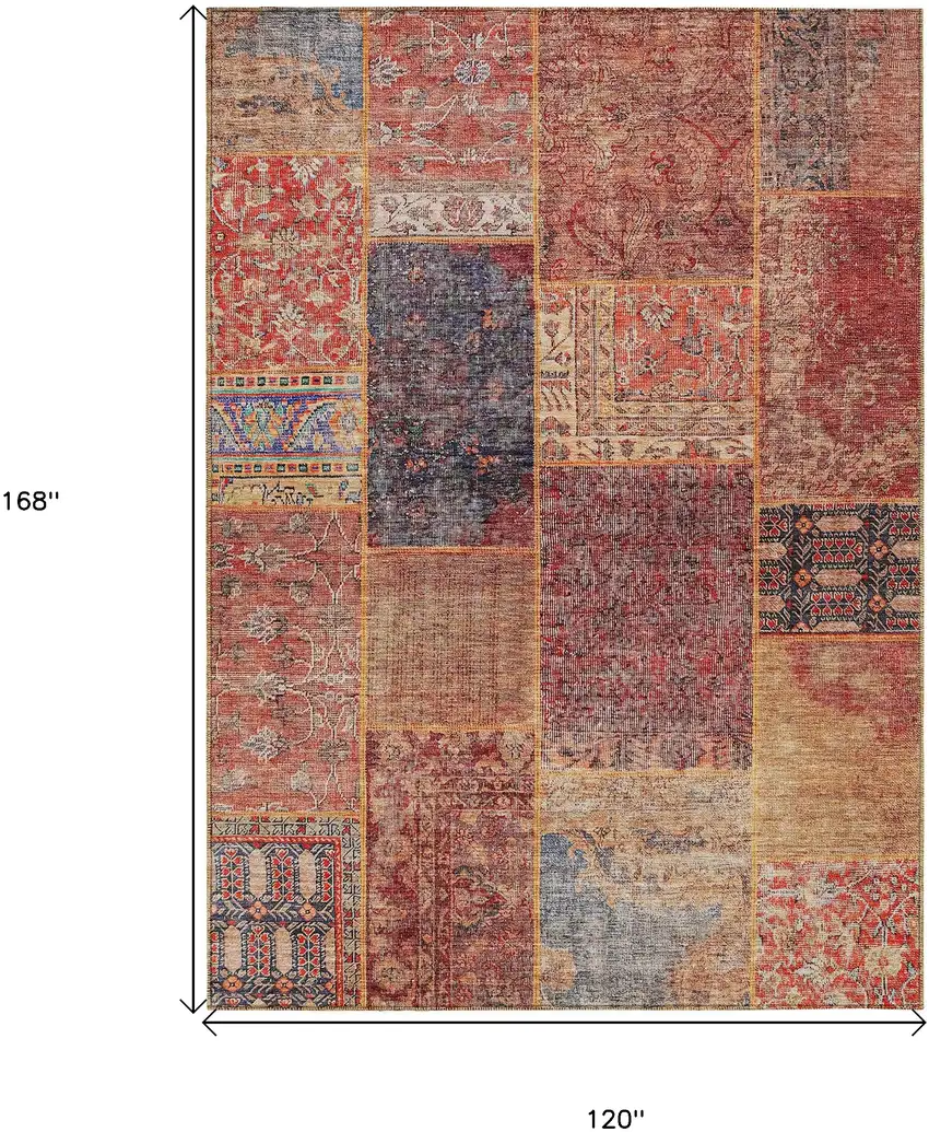 Red Orange And Blue Patchwork Washable Indoor Outdoor Area Rug Photo 3
