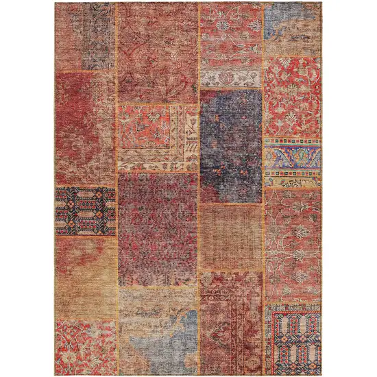 Red Orange And Blue Patchwork Washable Indoor Outdoor Area Rug Photo 7