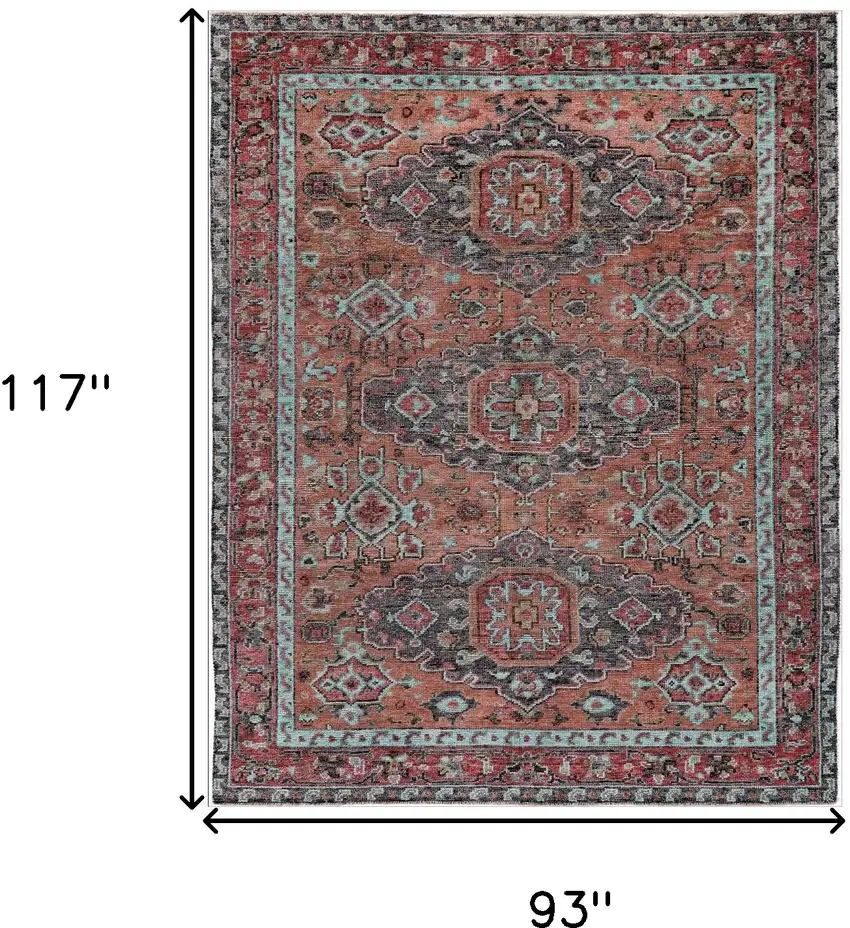Red Orange Wool Floral Hand Knotted Distressed Area Rug With Fringe Photo 8