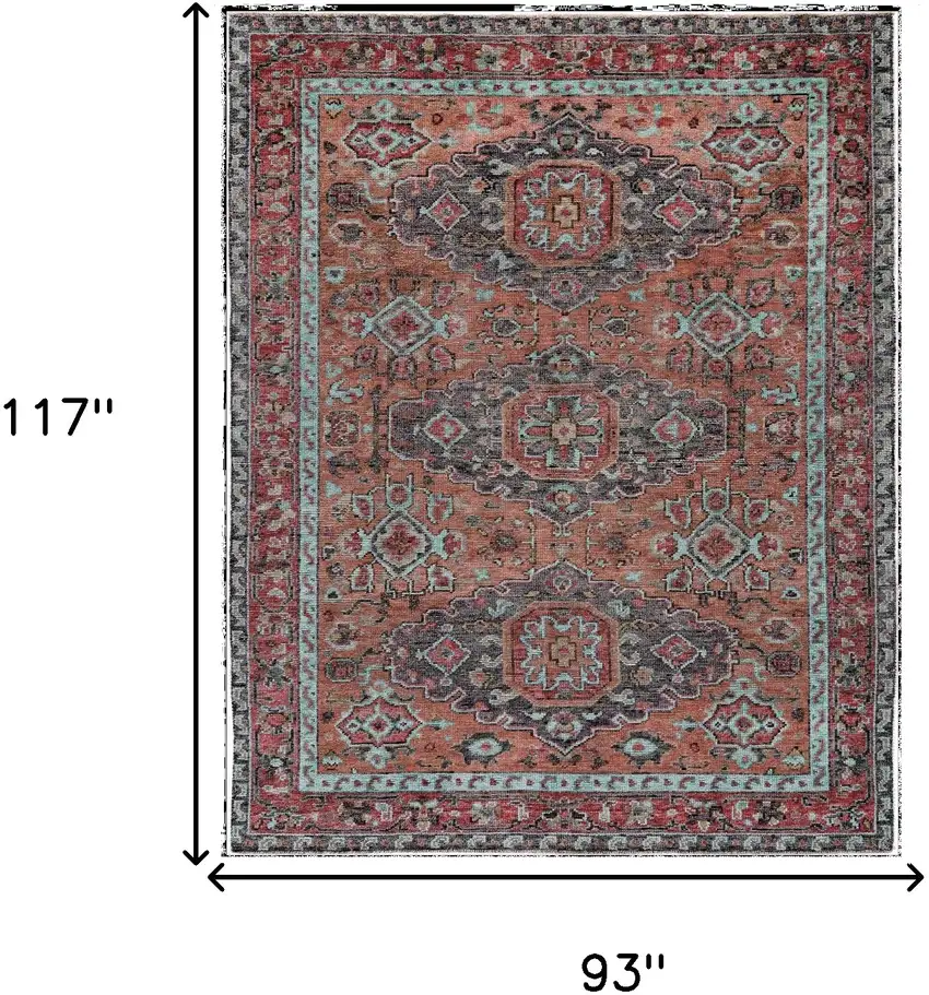 Red Orange Wool Floral Hand Knotted Distressed Area Rug With Fringe Photo 9