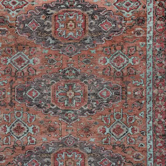 Red Orange And Blue Wool Floral Hand Knotted Distressed Stain Resistant Area Rug With Fringe Photo 6