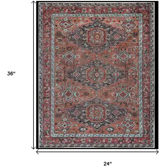 Red Orange And Blue Wool Floral Hand Knotted Distressed Stain Resistant Area Rug With Fringe Photo 9
