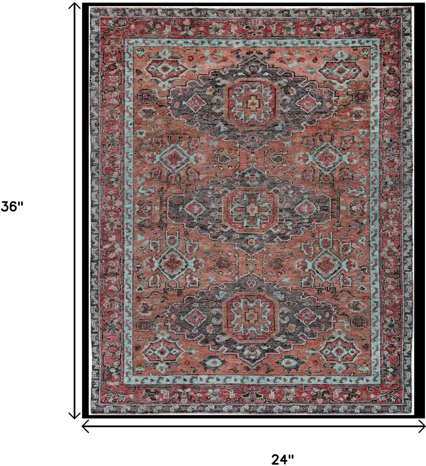 Red Orange And Blue Wool Floral Hand Knotted Distressed Stain Resistant Area Rug With Fringe Photo 9