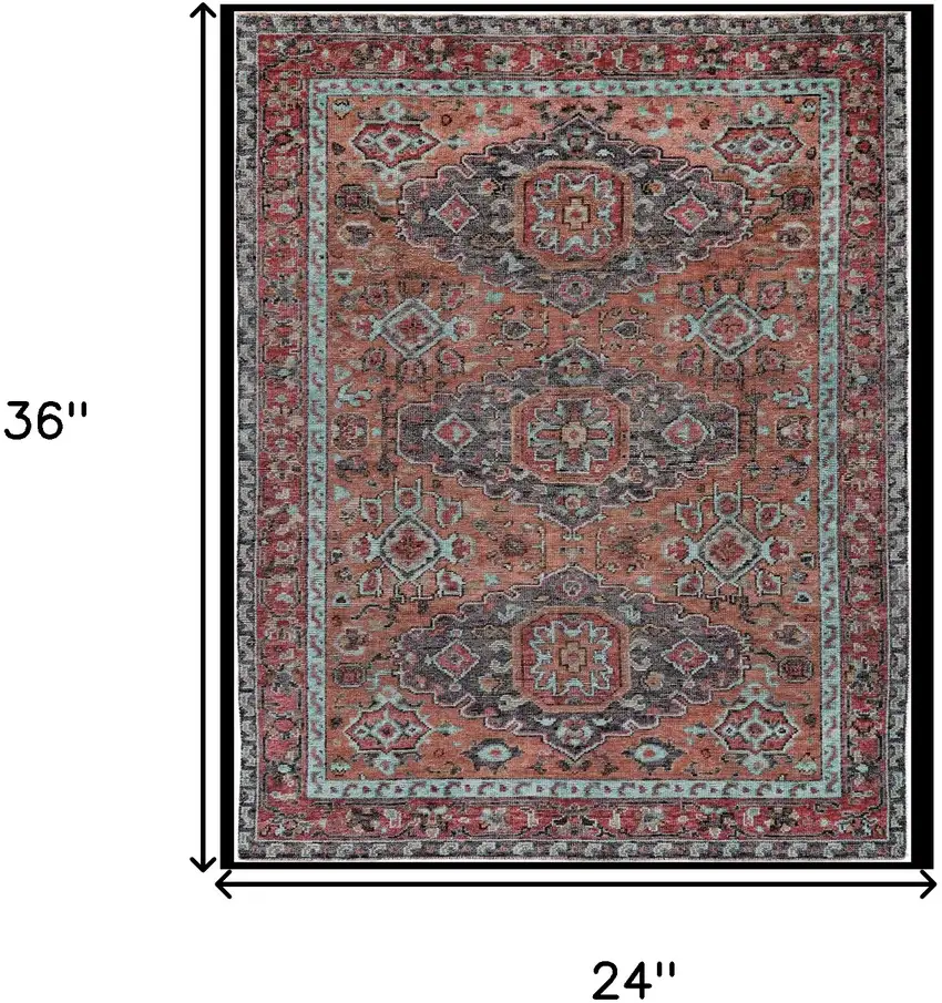 Red Orange And Blue Wool Floral Hand Knotted Distressed Stain Resistant Area Rug With Fringe Photo 9