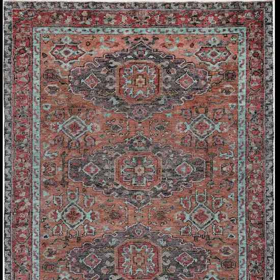 Red Orange And Blue Wool Floral Hand Knotted Distressed Stain Resistant Area Rug With Fringe Photo 7