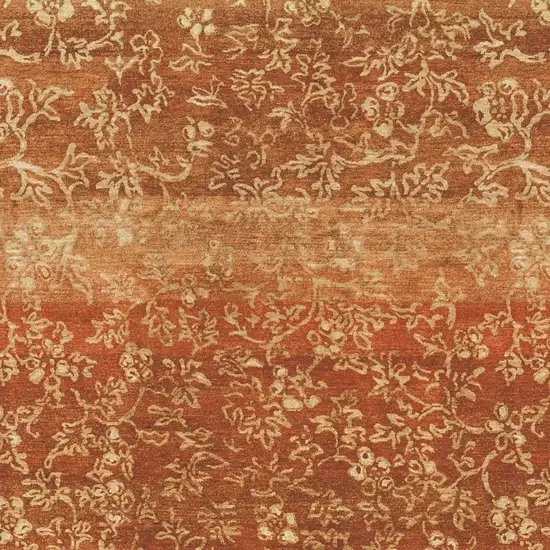 Red Orange And Gold Wool Floral Hand Knotted Area Rug Photo 3