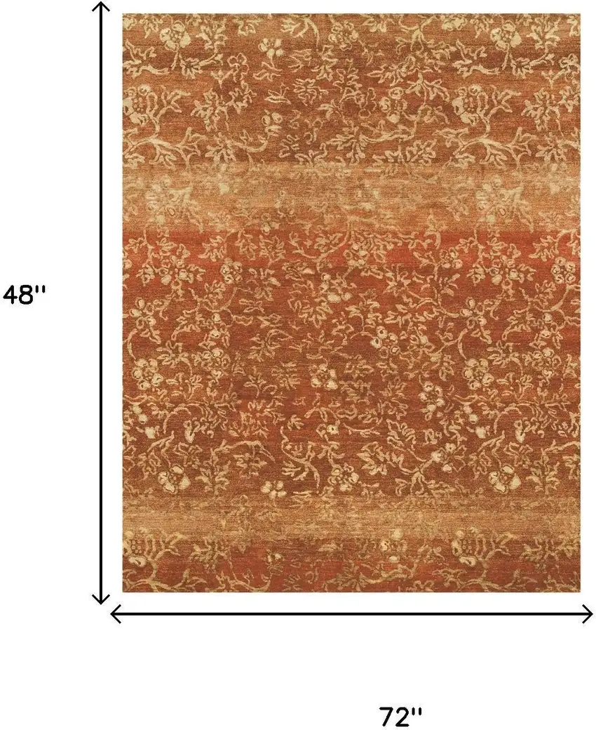 Red Orange And Gold Wool Floral Hand Knotted Area Rug Photo 5