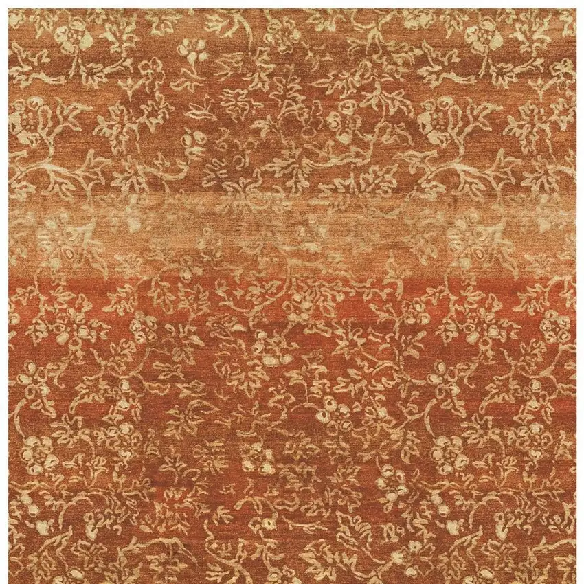 Red Orange And Gold Wool Floral Hand Knotted Area Rug Photo 4