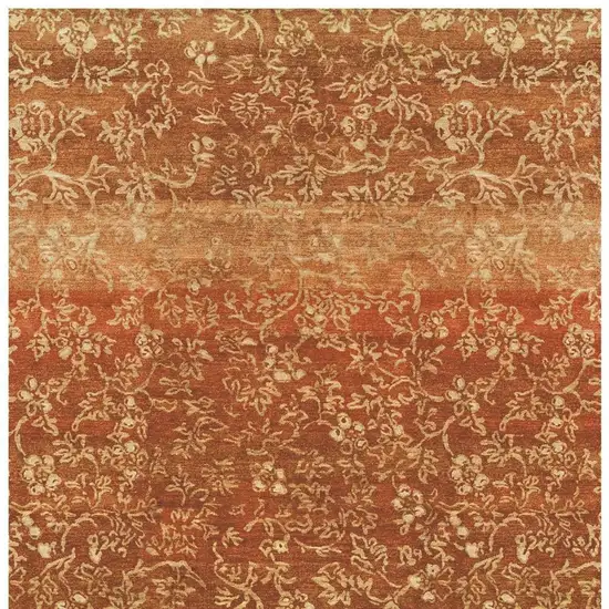 Red Orange And Gold Wool Floral Hand Knotted Area Rug Photo 4