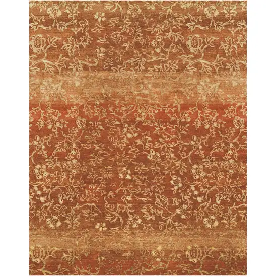 Red Orange And Gold Wool Floral Hand Knotted Area Rug Photo 2