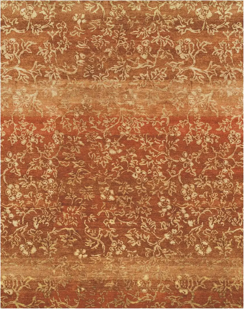 Red Orange And Gold Wool Floral Hand Knotted Area Rug Photo 2