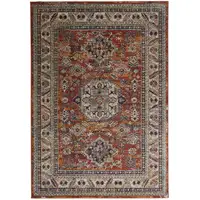 Photo of Red Orange And Ivory Floral Stain Resistant Area Rug