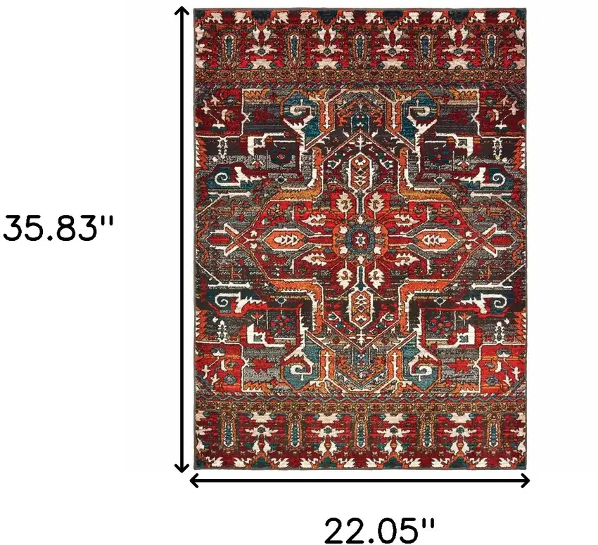 Red Orange Blue And Grey Southwestern Power Loom Stain Resistant Area Rug Photo 6