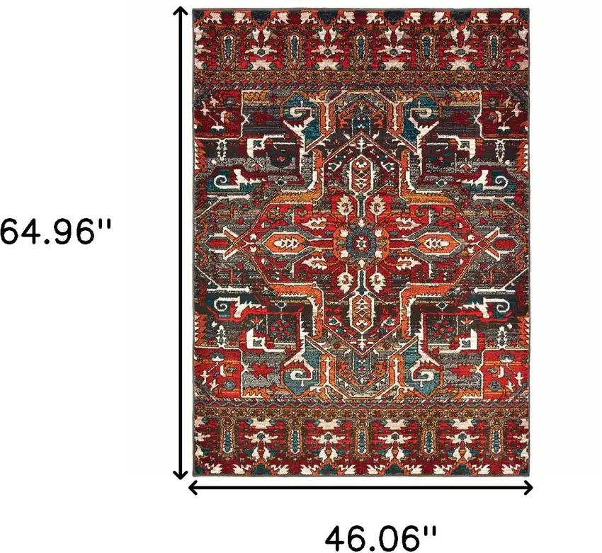 Red Orange Blue And Grey Southwestern Power Loom Stain Resistant Area Rug Photo 6