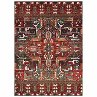 Photo of Red Orange Blue And Grey Southwestern Power Loom Stain Resistant Area Rug