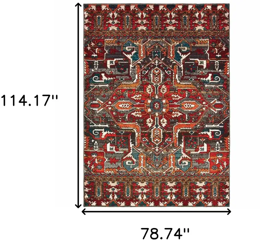 Red Orange Blue And Grey Southwestern Power Loom Stain Resistant Area Rug Photo 6