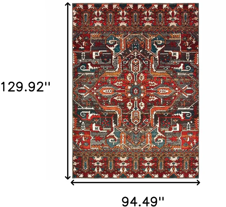 Red Orange Blue And Grey Southwestern Power Loom Stain Resistant Area Rug Photo 5