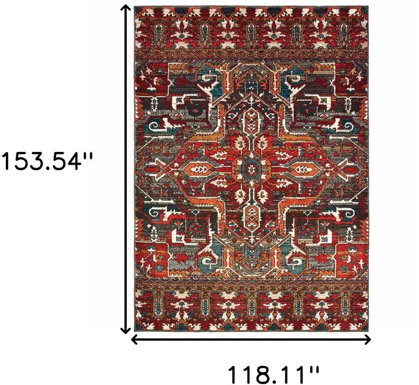 Red Orange Blue And Grey Southwestern Power Loom Stain Resistant Area Rug Photo 6
