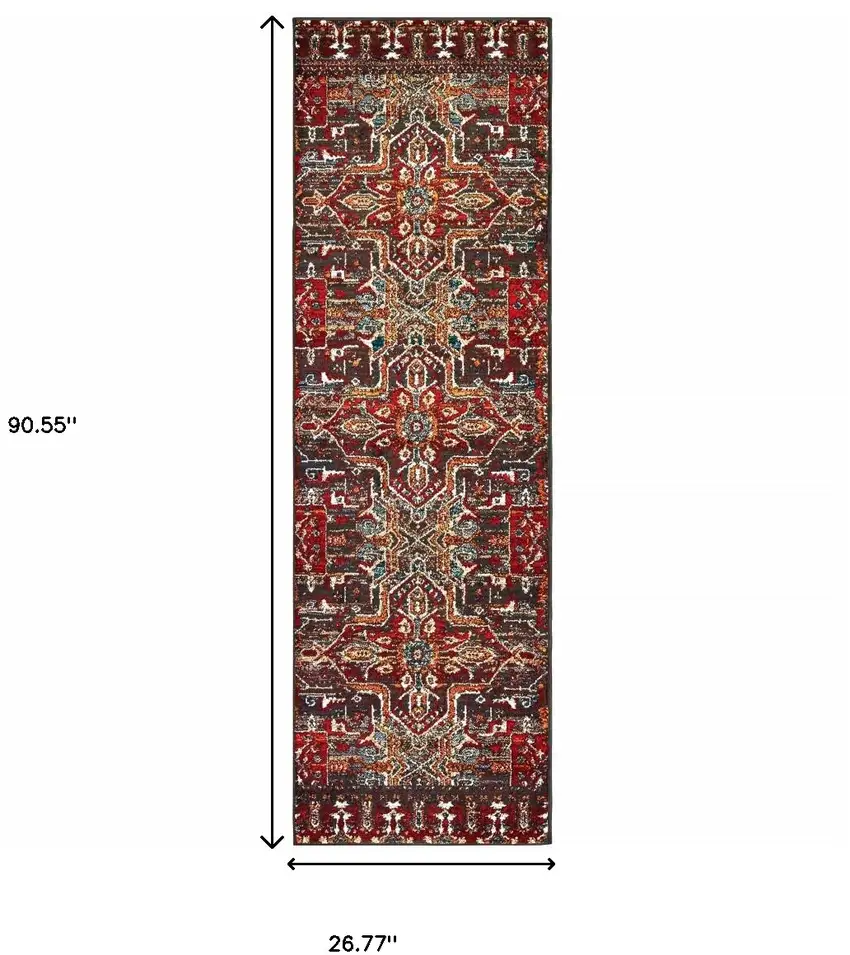 Red Orange Blue And Grey Southwestern Power Loom Stain Resistant Runner Rug Photo 5