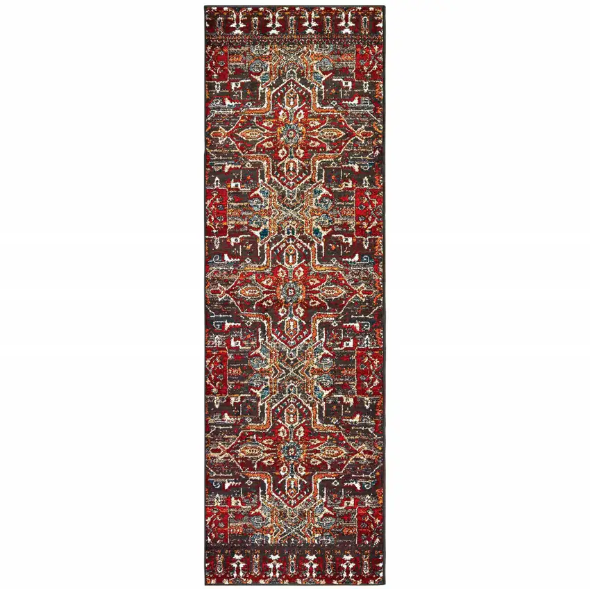 Red Orange Blue And Grey Southwestern Power Loom Stain Resistant Runner Rug Photo 1