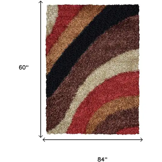 Red Orange Brown And Cream Abstract Shag Hand Tufted Area Rug Photo 5