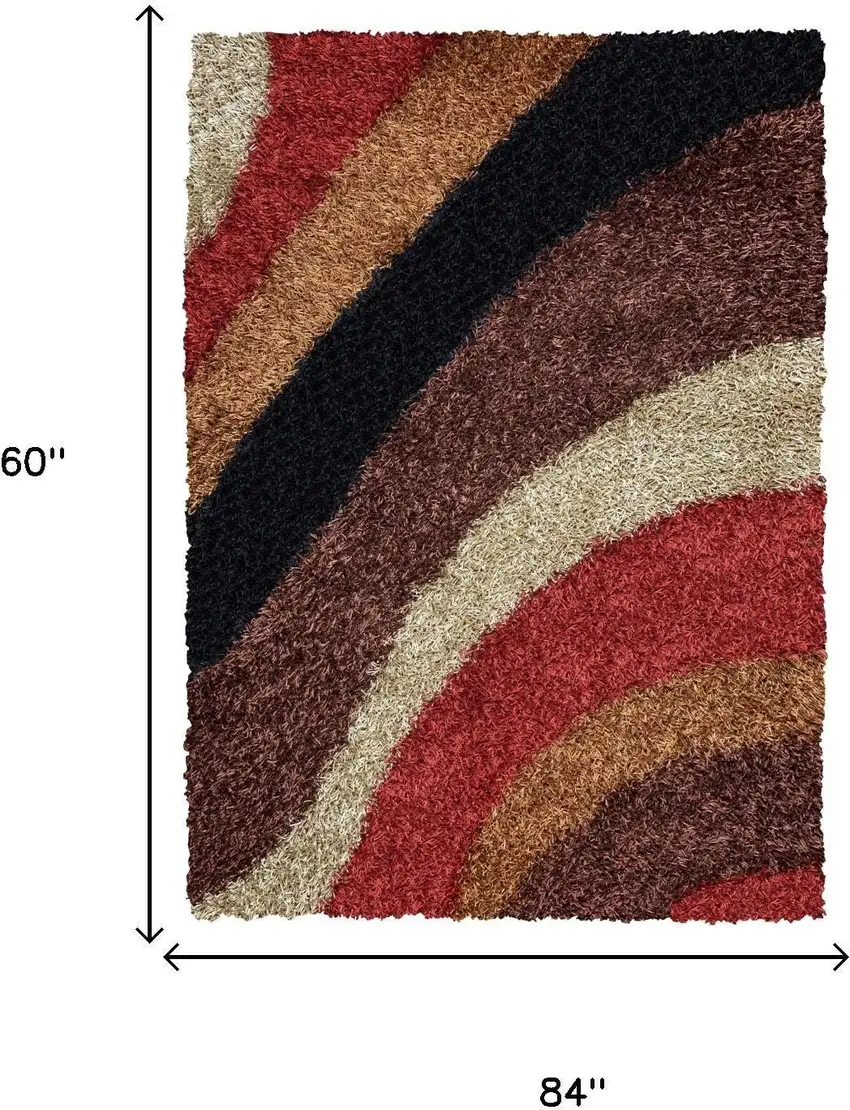 Red Orange Brown And Cream Abstract Shag Hand Tufted Area Rug Photo 5