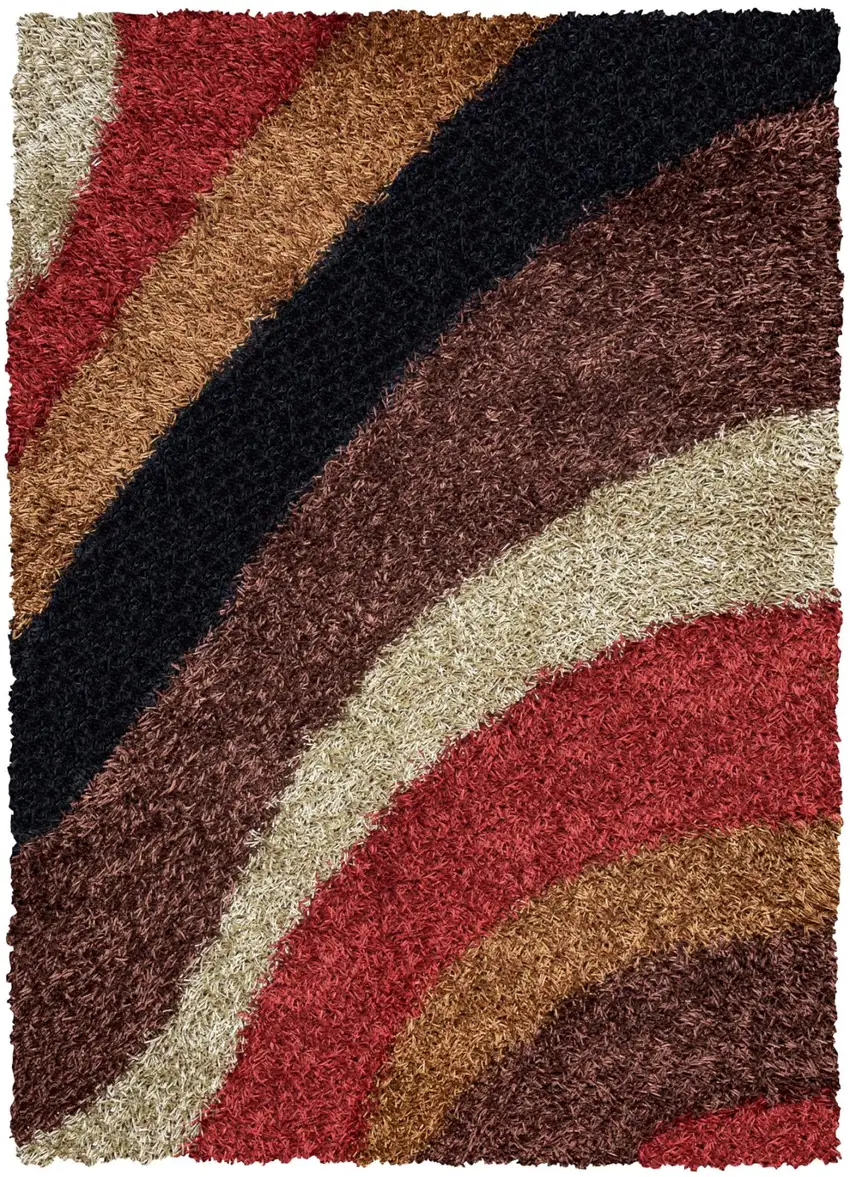 Red Orange Brown And Cream Abstract Shag Hand Tufted Area Rug Photo 1