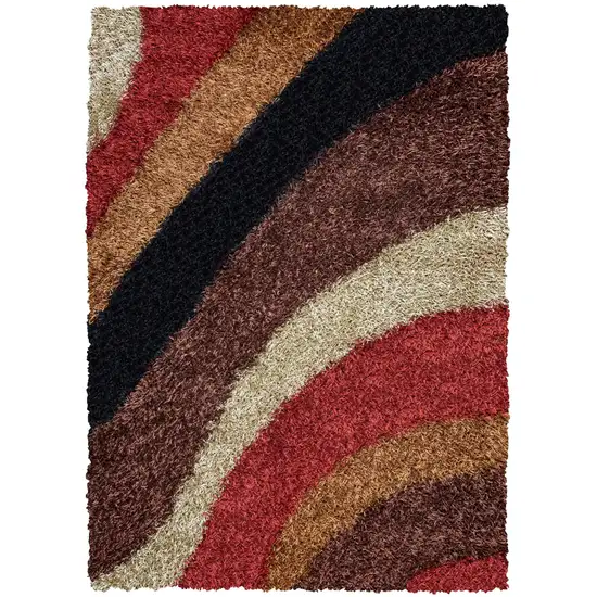 Red Orange Brown And Cream Abstract Shag Hand Tufted Area Rug Photo 1