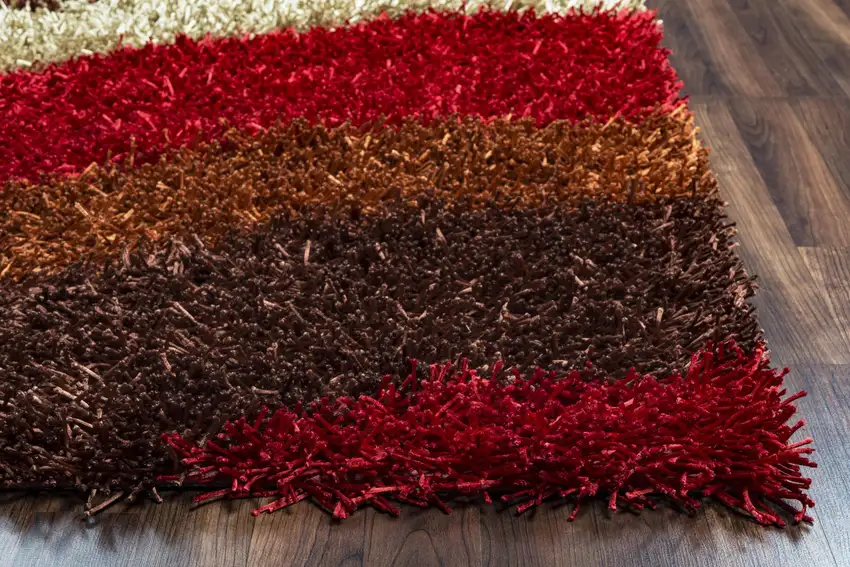 Red Orange Brown And Cream Abstract Shag Hand Tufted Area Rug Photo 2