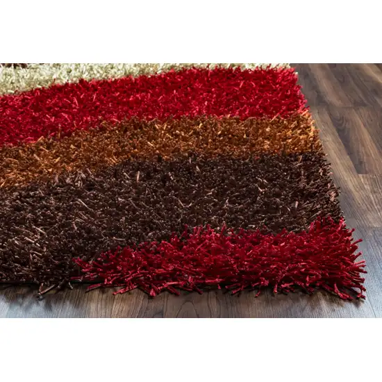 Red Orange Brown And Cream Abstract Shag Hand Tufted Area Rug Photo 2