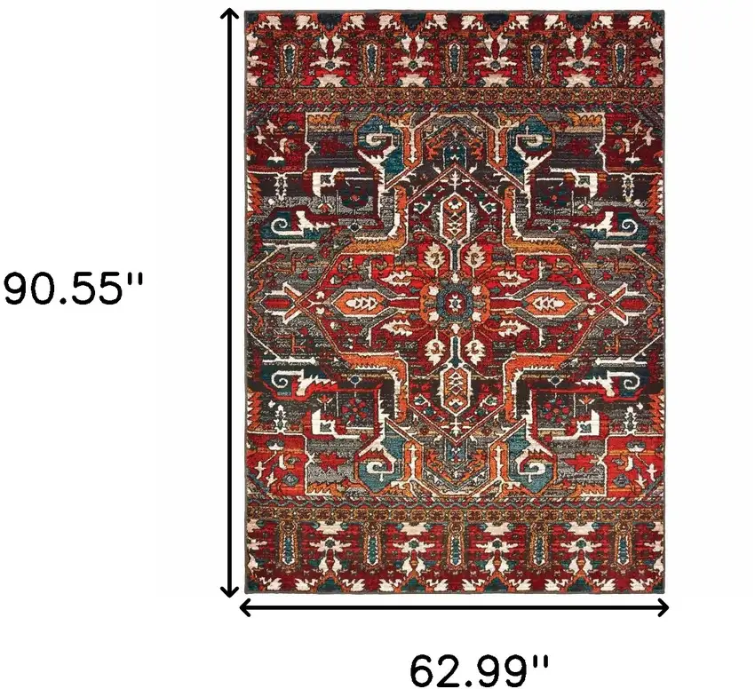 Red Orange Southwestern Power Loom Stain Resistant Area Rug Photo 6