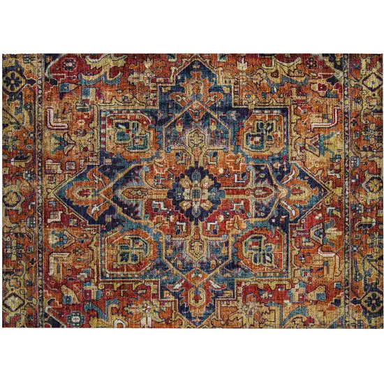Red Orange and Blue Oriental Washable Non Skid Indoor Outdoor Area Rug Photo 2