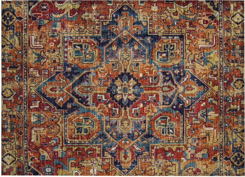 Red Orange and Blue Oriental Washable Non Skid Indoor Outdoor Area Rug Photo 2