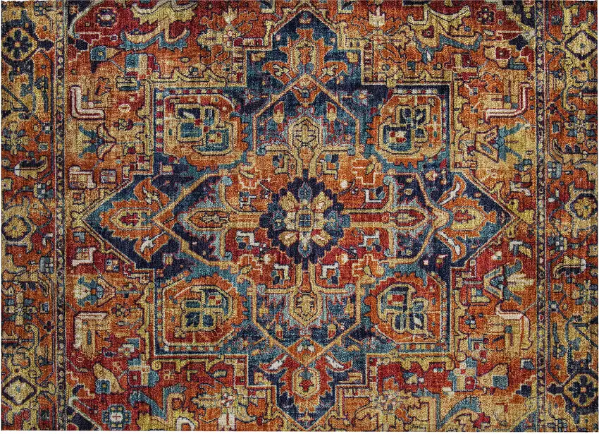 Red Orange and Blue Oriental Washable Non Skid Indoor Outdoor Area Rug Photo 2