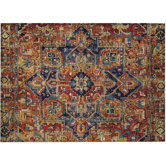 Red Orange and Blue Oriental Washable Non Skid Indoor Outdoor Area Rug Photo 5