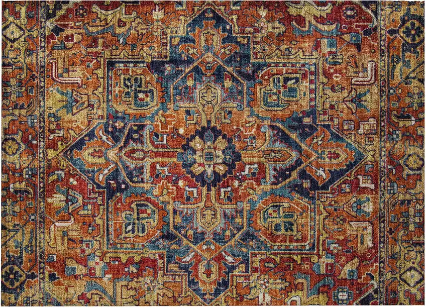 Red Orange and Blue Oriental Washable Non Skid Indoor Outdoor Area Rug Photo 5