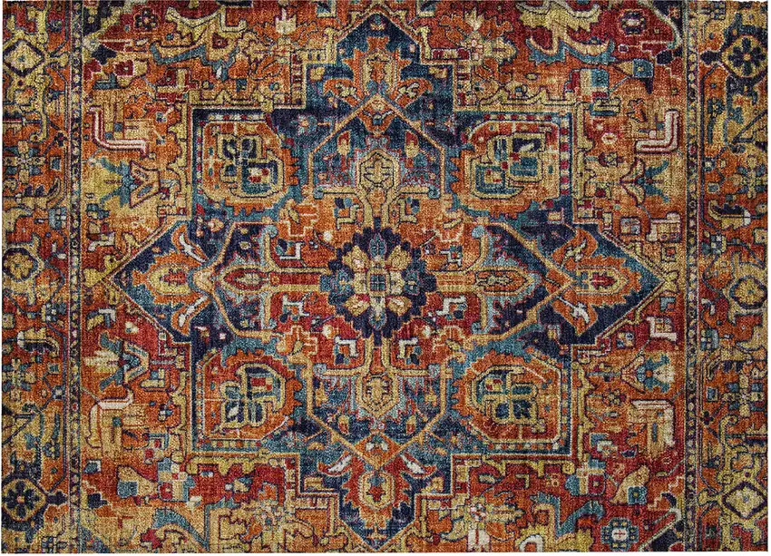 Red Orange and Blue Oriental Washable Non Skid Indoor Outdoor Area Rug Photo 4