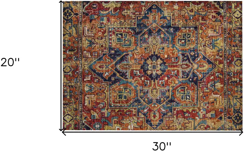 Red Orange and Blue Oriental Washable Non Skid Indoor Outdoor Area Rug Photo 3