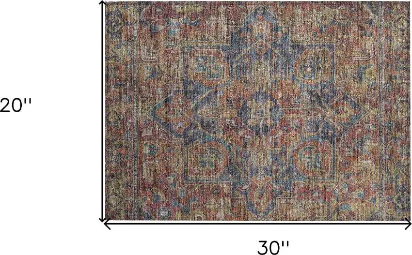 Red Orange and Blue Oriental Washable Non Skid Indoor Outdoor Area Rug Photo 3