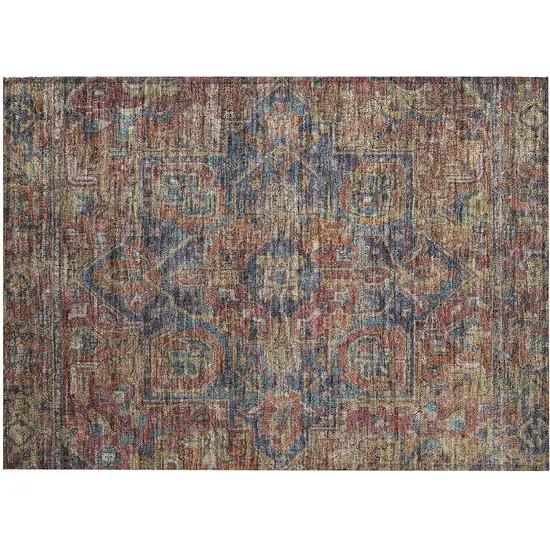 Red Orange and Blue Oriental Washable Non Skid Indoor Outdoor Area Rug Photo 2