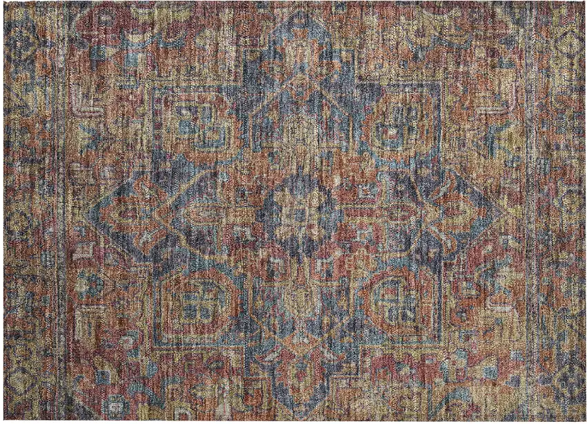 Red Orange and Blue Oriental Washable Non Skid Indoor Outdoor Area Rug Photo 2