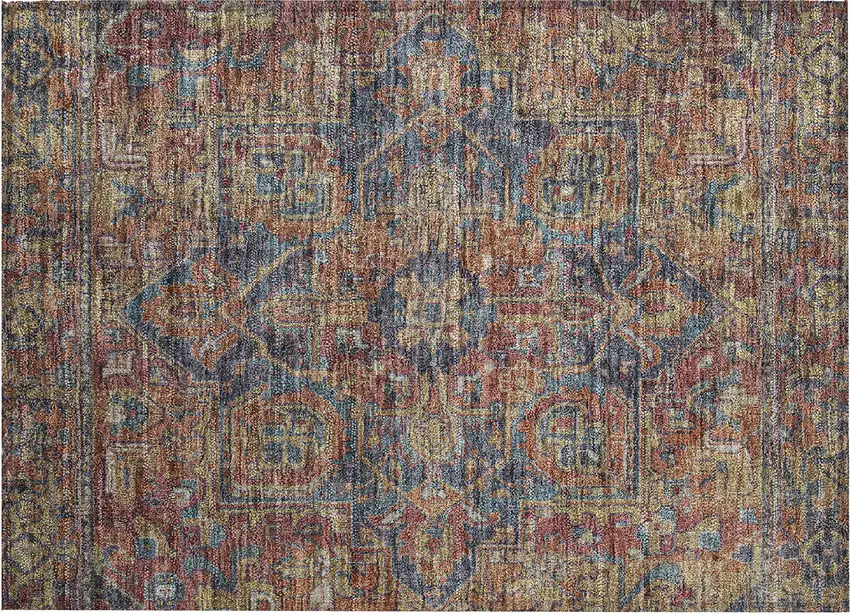 Red Orange and Blue Oriental Washable Non Skid Indoor Outdoor Area Rug Photo 2