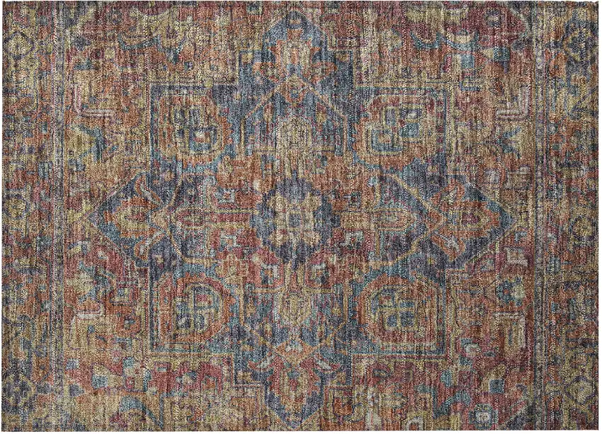Red Orange and Blue Oriental Washable Non Skid Indoor Outdoor Area Rug Photo 4