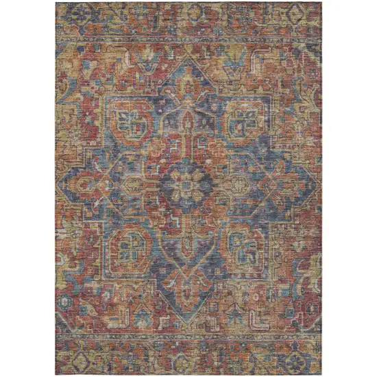 Red Orange and Blue Oriental Washable Non Skid Indoor Outdoor Area Rug Photo 5