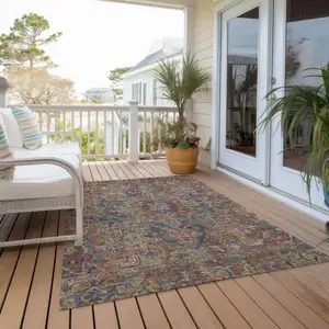 Photo of Red Orange and Blue Oriental Washable Non Skid Indoor Outdoor Area Rug