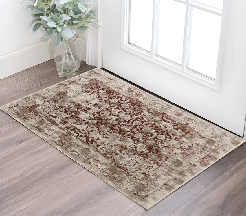 Red Oriental Area Rug With Fringe Photo 1